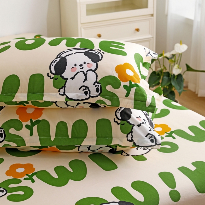 91家纺网 家纺一手货源 找家纺 金盛纺 2025新款13372全棉印花单品床笠 屁屁狗