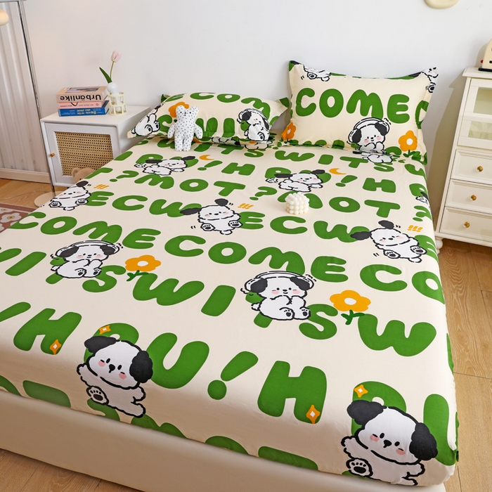 91家纺网 家纺一手货源 找家纺 金盛纺 2025新款13372全棉印花单品床笠 屁屁狗