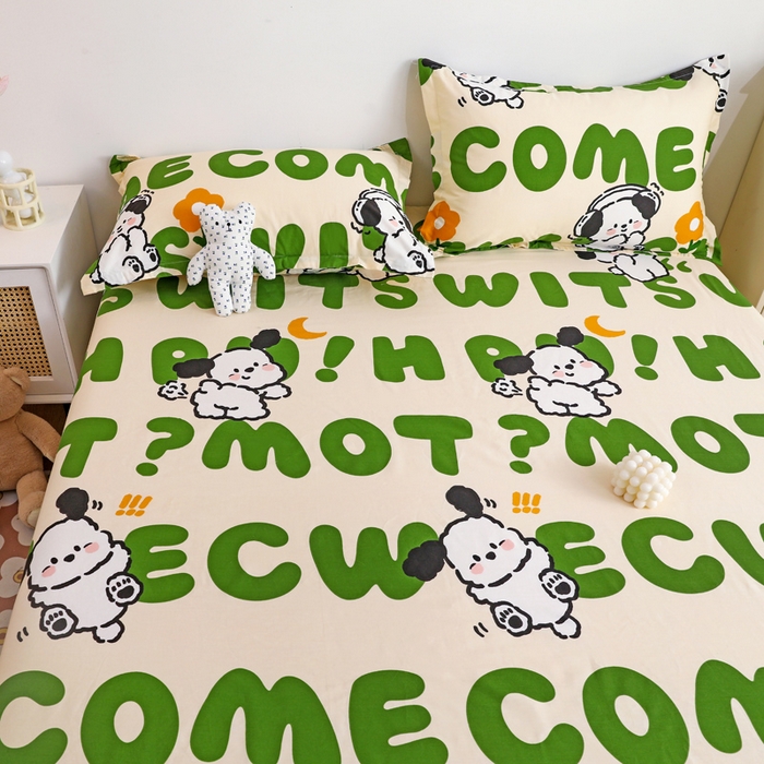 91家纺网 家纺一手货源 找家纺 金盛纺 2025新款13372全棉印花单品床笠 屁屁狗