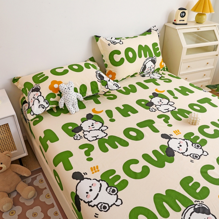 91家纺网 家纺一手货源 找家纺 金盛纺 2025新款13372全棉印花单品床笠 屁屁狗