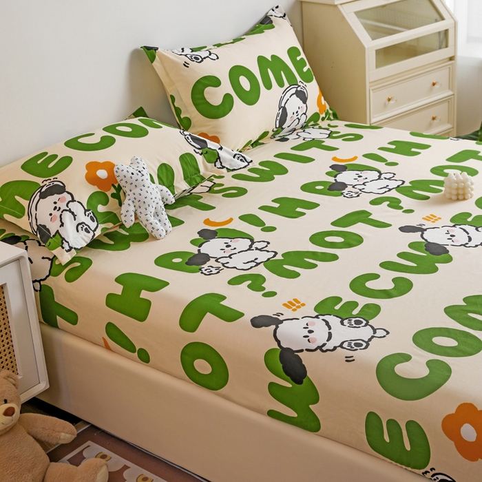 91家纺网 家纺一手货源 找家纺 金盛纺 2025新款13372全棉印花单品床笠 屁屁狗