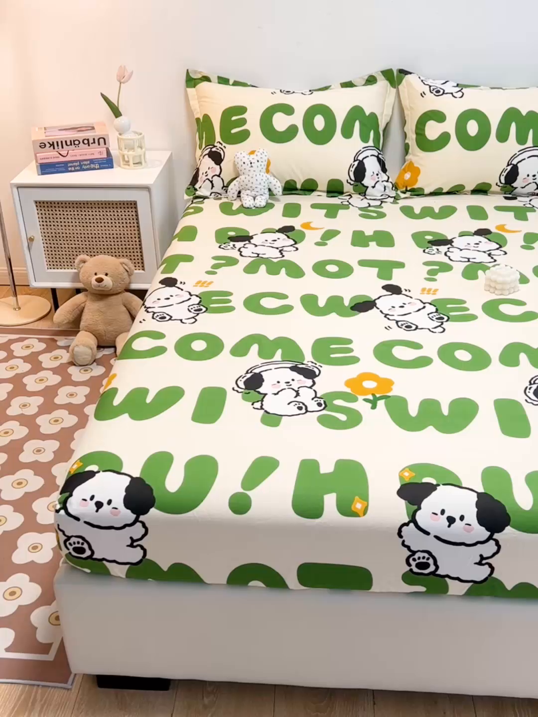 91家纺网 家纺一手货源 找家纺 金盛纺 2025新款13372全棉印花单品床笠 屁屁狗