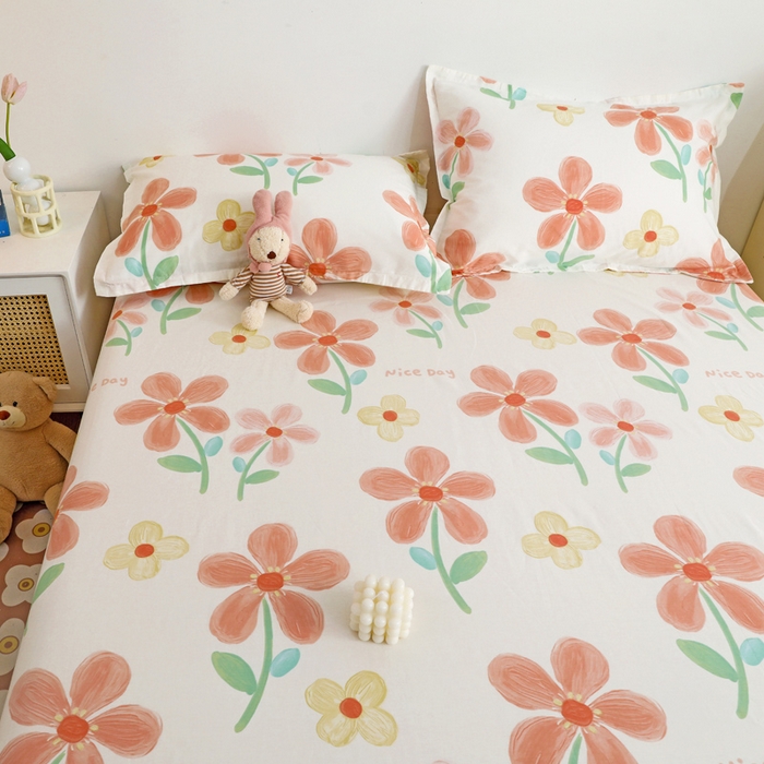 91家纺网 家纺一手货源 找家纺 金盛纺 2025新款13372全棉印花单品床笠 桔阳花