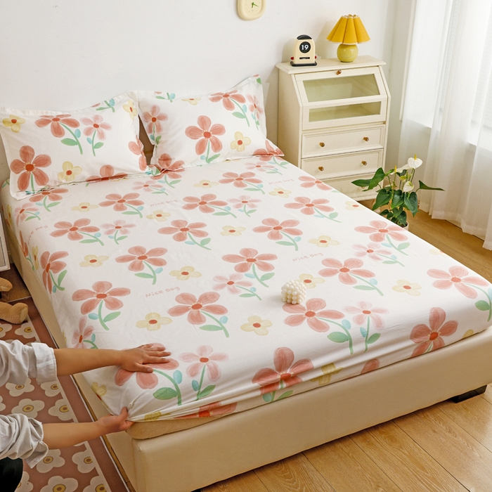 91家纺网 家纺一手货源 找家纺 金盛纺 2025新款13372全棉印花单品床笠 桔阳花