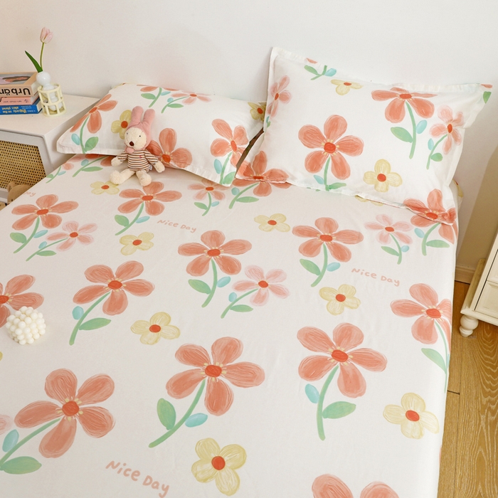 91家纺网 家纺一手货源 找家纺 金盛纺 2025新款13372全棉印花单品床笠 桔阳花