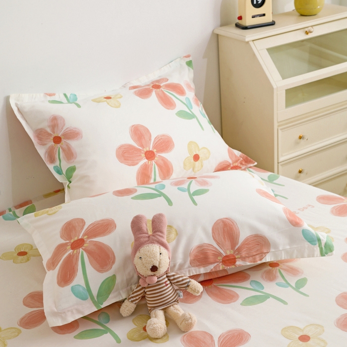 91家纺网 家纺一手货源 找家纺 金盛纺 2025新款13372全棉印花单品床笠 桔阳花