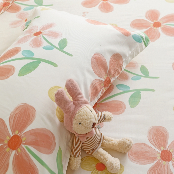 91家纺网 家纺一手货源 找家纺 金盛纺 2025新款13372全棉印花单品床笠 桔阳花