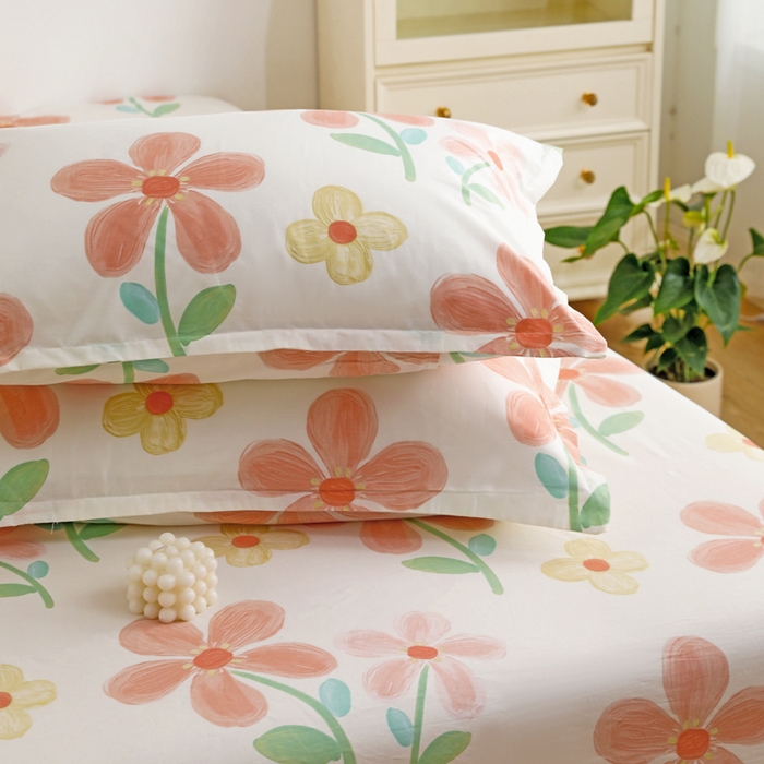 91家纺网 家纺一手货源 找家纺 金盛纺 2025新款13372全棉印花单品床笠 桔阳花