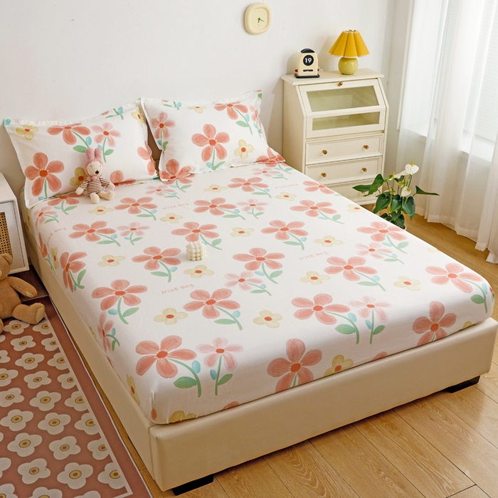 91家纺网 家纺一手货源 找家纺 金盛纺 2025新款13372全棉印花单品床笠 桔阳花