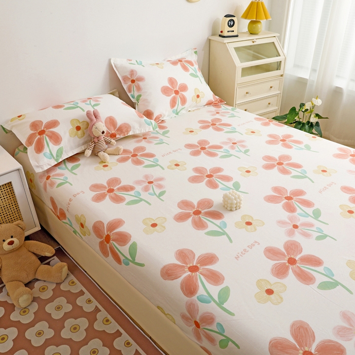 91家纺网 家纺一手货源 找家纺 金盛纺 2025新款13372全棉印花单品床笠 桔阳花