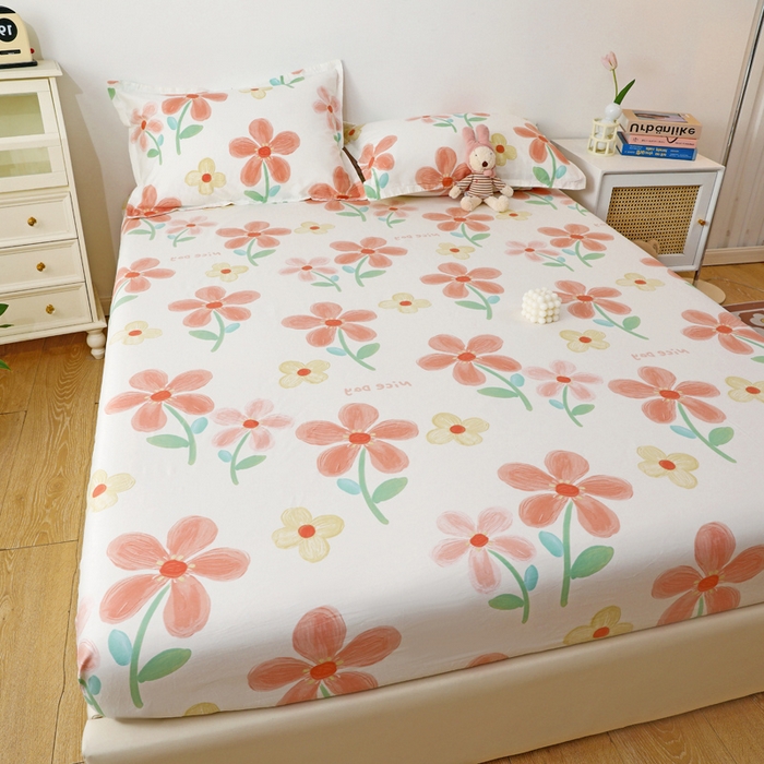 91家纺网 家纺一手货源 找家纺 金盛纺 2025新款13372全棉印花单品床笠 桔阳花