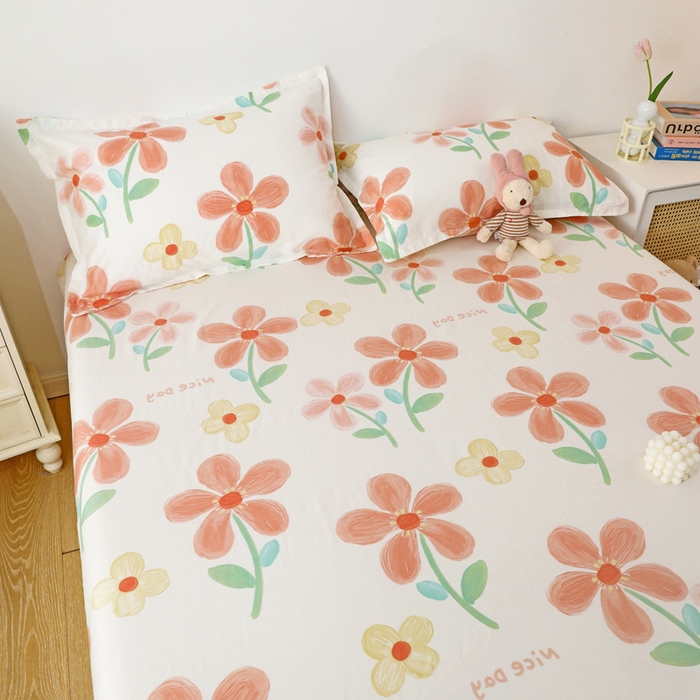 91家纺网 家纺一手货源 找家纺 金盛纺 2025新款13372全棉印花单品床笠 桔阳花