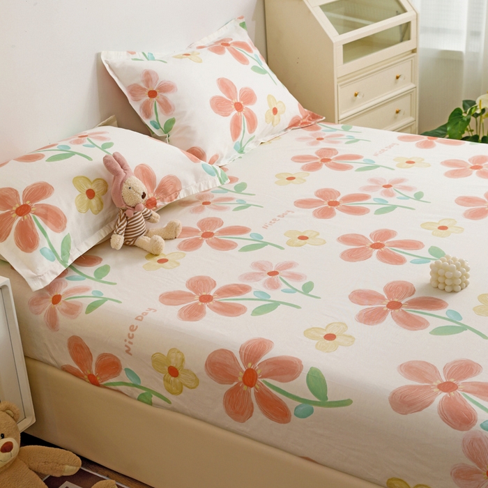 91家纺网 家纺一手货源 找家纺 金盛纺 2025新款13372全棉印花单品床笠 桔阳花