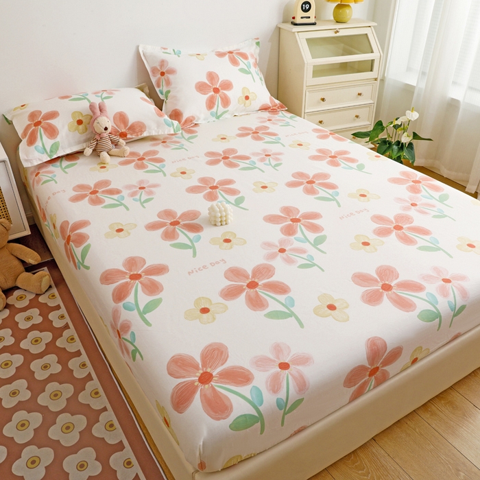 91家纺网 家纺一手货源 找家纺 金盛纺 2025新款13372全棉印花单品床笠 桔阳花