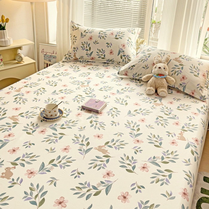 91家纺网 家纺一手货源 找家纺 金盛纺 2025新款13372全棉印花单品床笠 轻纱漫舞