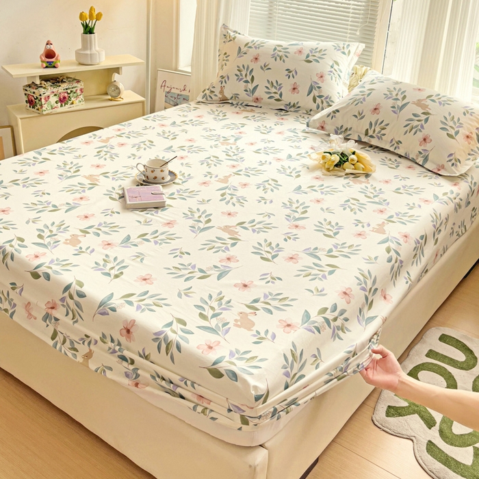 91家纺网 家纺一手货源 找家纺 金盛纺 2025新款13372全棉印花单品床笠 轻纱漫舞