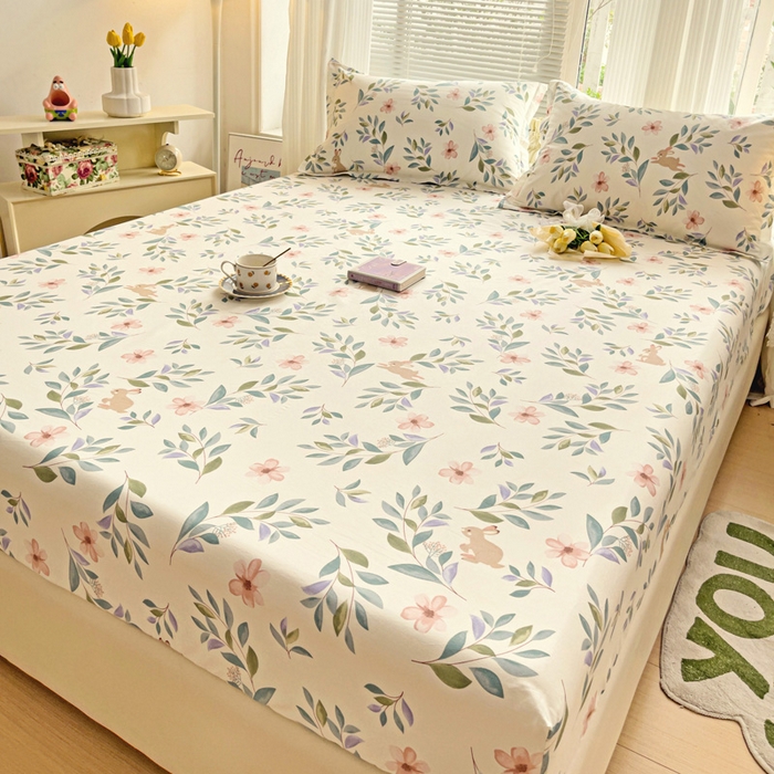 91家纺网 家纺一手货源 找家纺 金盛纺 2025新款13372全棉印花单品床笠 轻纱漫舞