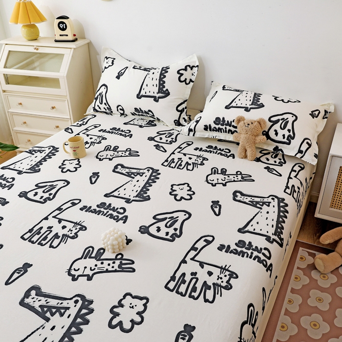 91家纺网 家纺一手货源 找家纺 金盛纺 2025新款13372全棉印花单品床笠 趣味恐龙