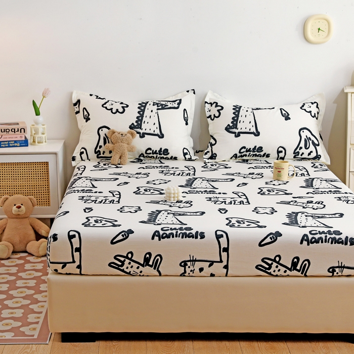 91家纺网 家纺一手货源 找家纺 金盛纺 2025新款13372全棉印花单品床笠 趣味恐龙