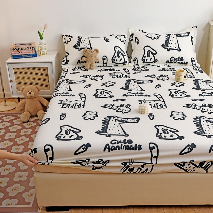 91家纺网 家纺一手货源 找家纺 金盛纺 2025新款13372全棉印花单品床笠 趣味恐龙