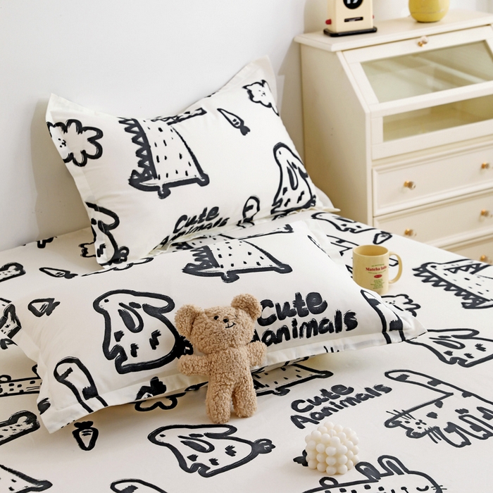 91家纺网 家纺一手货源 找家纺 金盛纺 2025新款13372全棉印花单品床笠 趣味恐龙