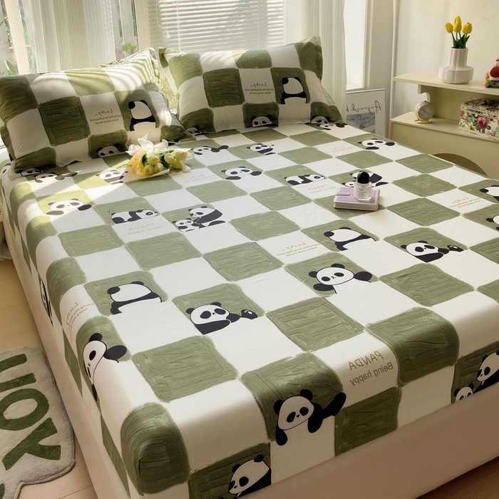 91家纺网 家纺一手货源 找家纺 金盛纺 2025新款13372全棉印花单品床笠 熊猫胖达