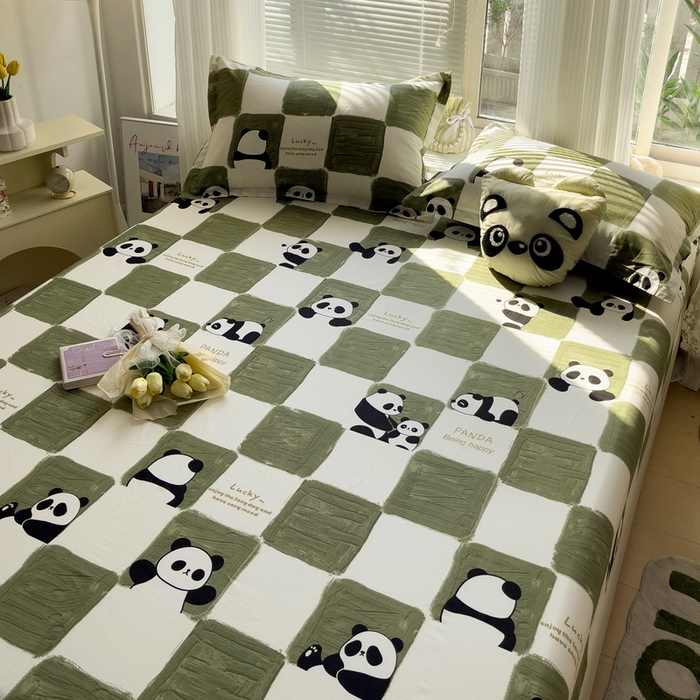 91家纺网 家纺一手货源 找家纺 金盛纺 2025新款13372全棉印花单品床笠 熊猫胖达