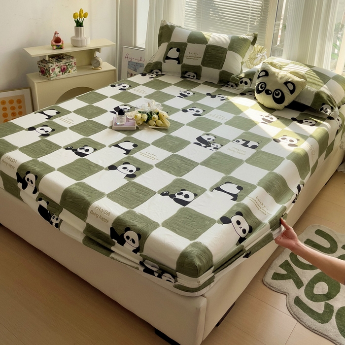 91家纺网 家纺一手货源 找家纺 金盛纺 2025新款13372全棉印花单品床笠 熊猫胖达