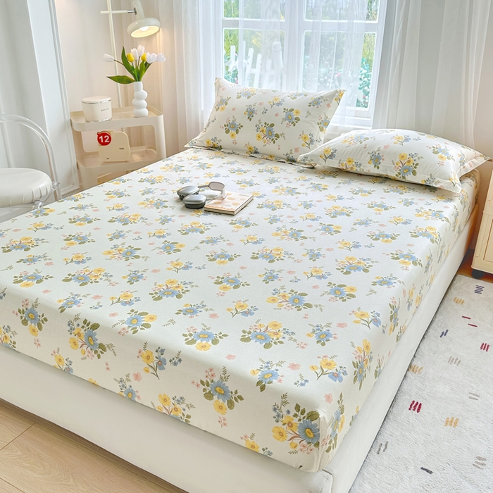 91家纺网 家纺一手货源 找家纺 金盛纺 2025新款13372全棉印花单品床笠 冷露金桂