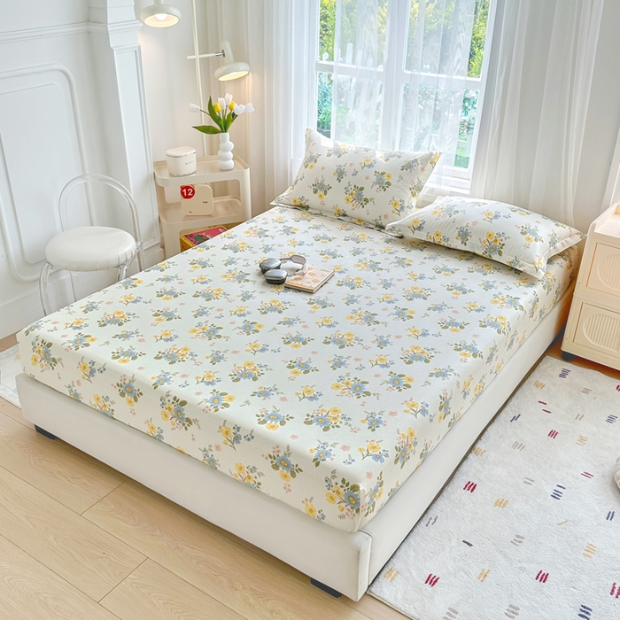 91家纺网 家纺一手货源 找家纺 金盛纺 2025新款13372全棉印花单品床笠 冷露金桂