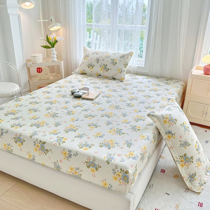 91家纺网 家纺一手货源 找家纺 金盛纺 2025新款13372全棉印花单品床笠 冷露金桂