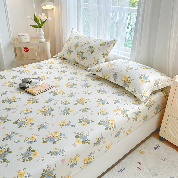 91家纺网 家纺一手货源 找家纺 金盛纺 2025新款13372全棉印花单品床笠 冷露金桂