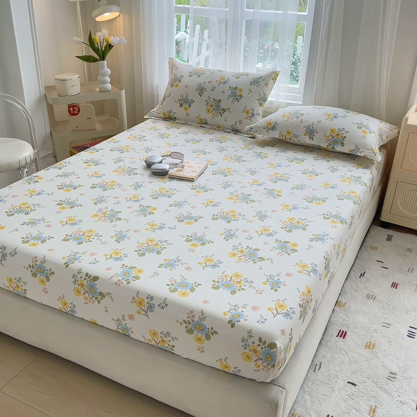 91家纺网 家纺一手货源 找家纺 金盛纺 2025新款13372全棉印花单品床笠 冷露金桂