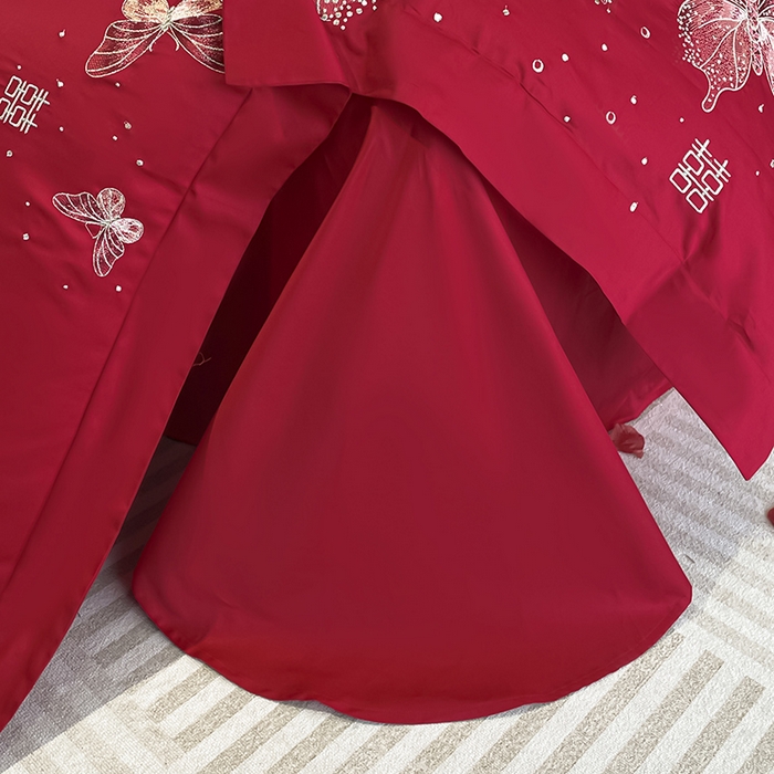 91家纺网 家纺一手货源 找家纺 （总）2025婚庆A类全棉四件套纯棉被套重工刺绣简约红色床单长绒棉结婚爆款床上用品