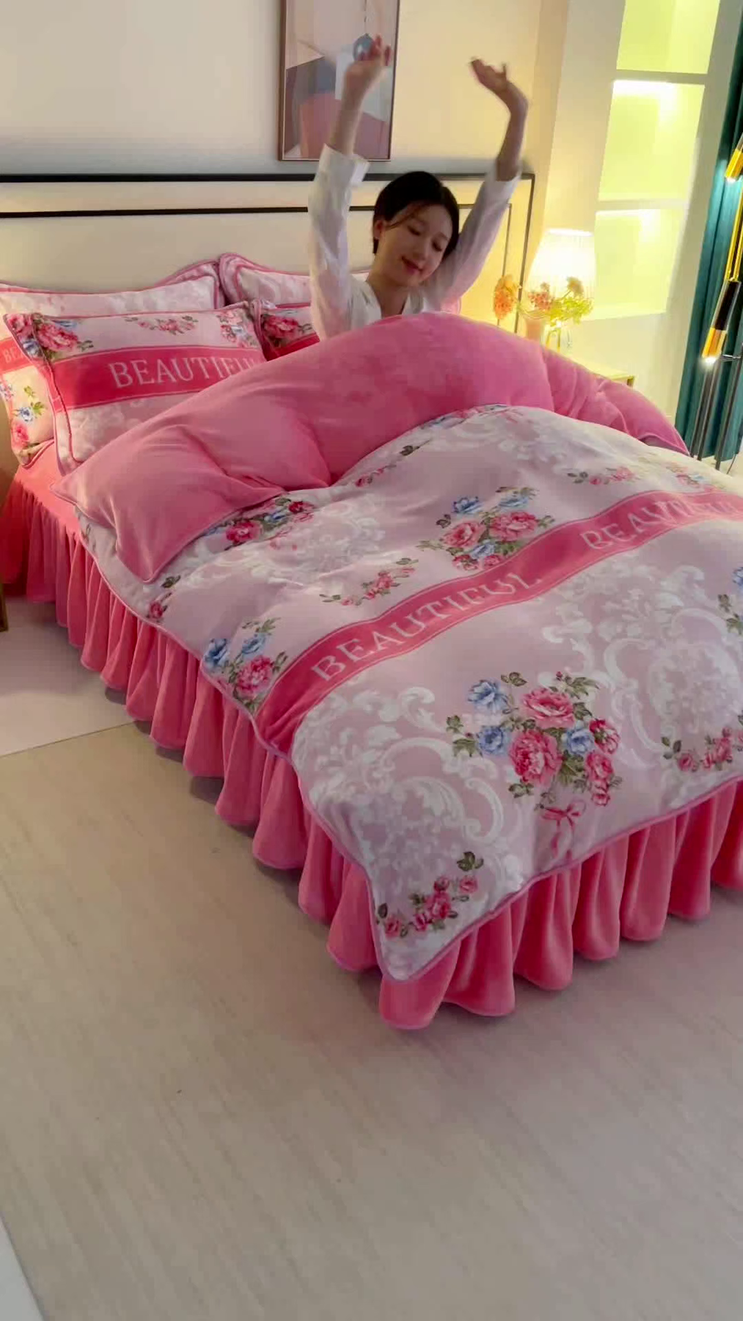 91家纺网 家纺一手货源 找家纺 望淮 2025新款230g印花金貂绒牛奶绒四件套 挚爱