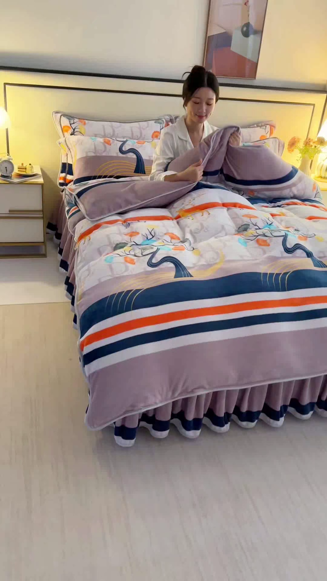 91家纺网 家纺一手货源 找家纺 望淮 2025新款230g印花金貂绒牛奶绒四件套 一鹿有你