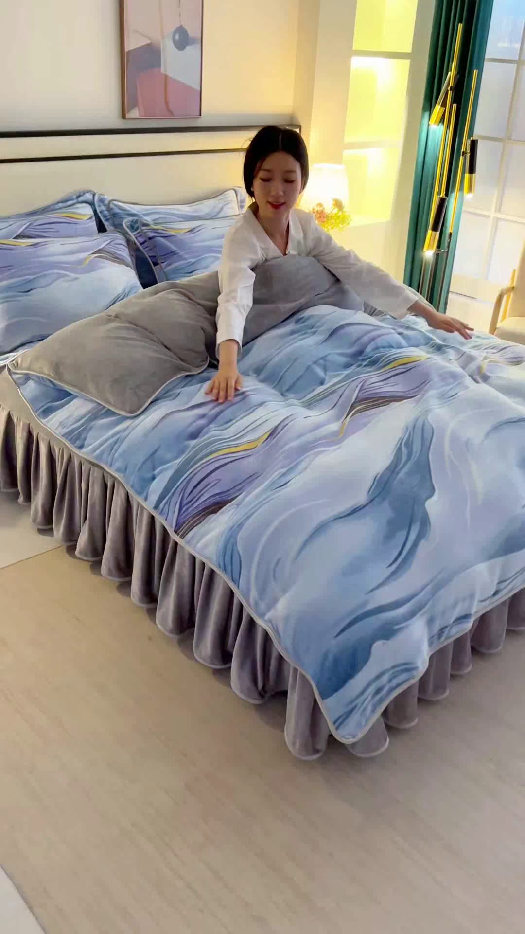 91家纺网 家纺一手货源 找家纺 望淮 2025新款230g印花金貂绒牛奶绒四件套 水墨江南