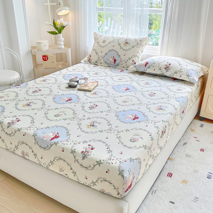 91家纺网 家纺一手货源 找家纺 金盛纺 2025新款13372全棉印花单品床笠 春游泡泡