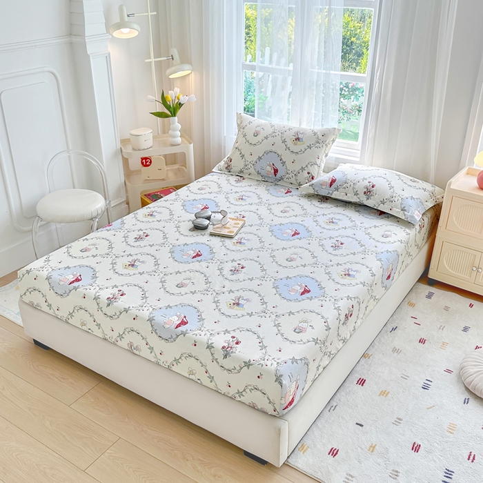 91家纺网 家纺一手货源 找家纺 金盛纺 2025新款13372全棉印花单品床笠 春游泡泡