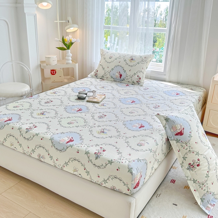 91家纺网 家纺一手货源 找家纺 金盛纺 2025新款13372全棉印花单品床笠 春游泡泡