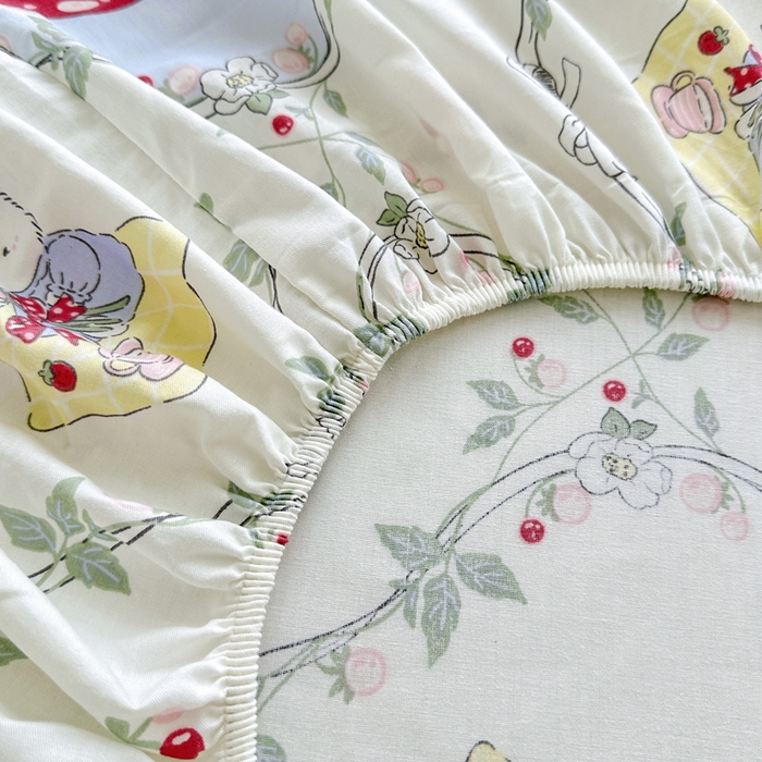 91家纺网 家纺一手货源 找家纺 金盛纺 2025新款13372全棉印花单品床笠 春游泡泡