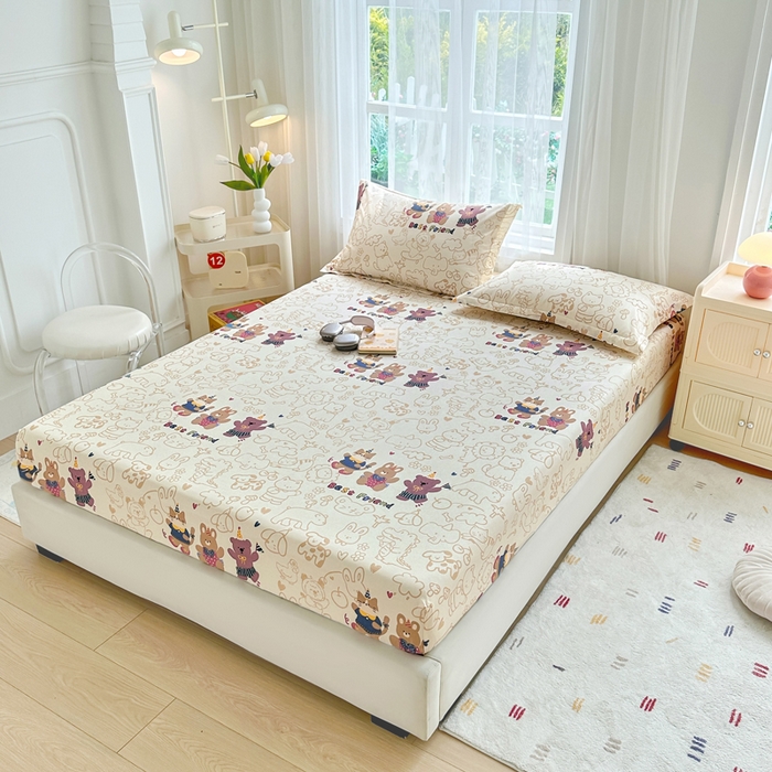 91家纺网 家纺一手货源 找家纺 金盛纺 2025新款13372全棉印花单品床笠 小童趣