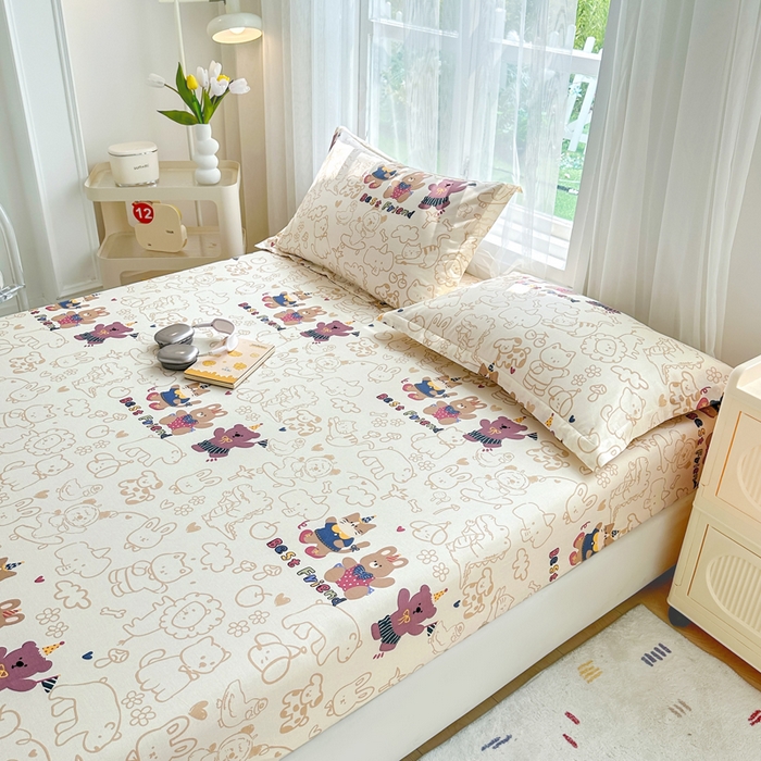 91家纺网 家纺一手货源 找家纺 金盛纺 2025新款13372全棉印花单品床笠 小童趣