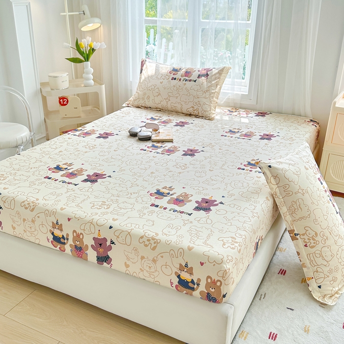 91家纺网 家纺一手货源 找家纺 金盛纺 2025新款13372全棉印花单品床笠 小童趣