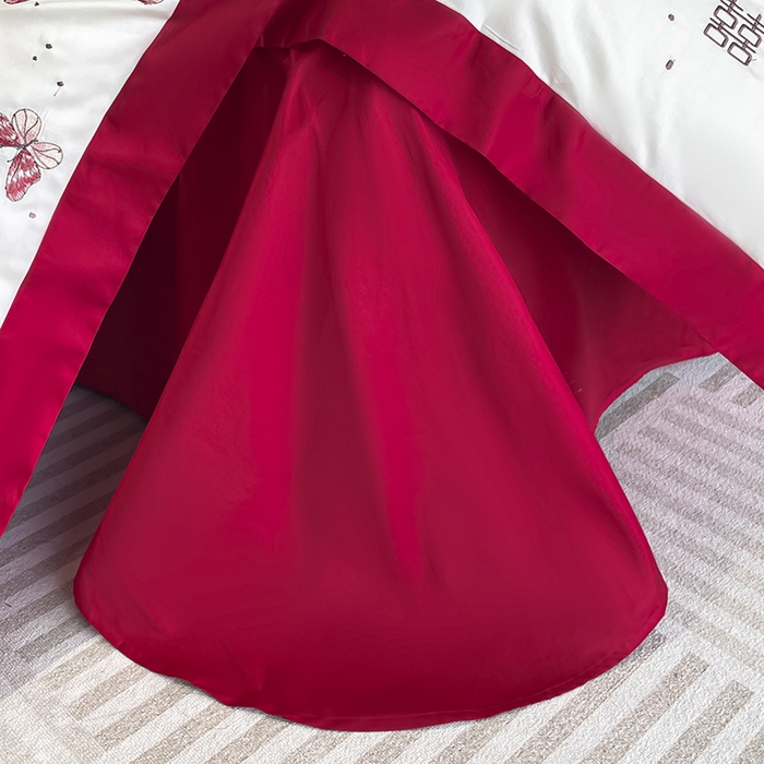 91家纺网 家纺一手货源 找家纺 （总）2025婚庆A类全棉四件套纯棉被套重工刺绣简约红色床单长绒棉结婚爆款床上用品