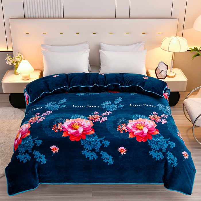 91家纺网 家纺一手货源 找家纺 2025新款230克8.5斤加厚高克重牛奶绒金貂绒法莱绒四件套冬季加绒法兰绒床裙款 春花秋月