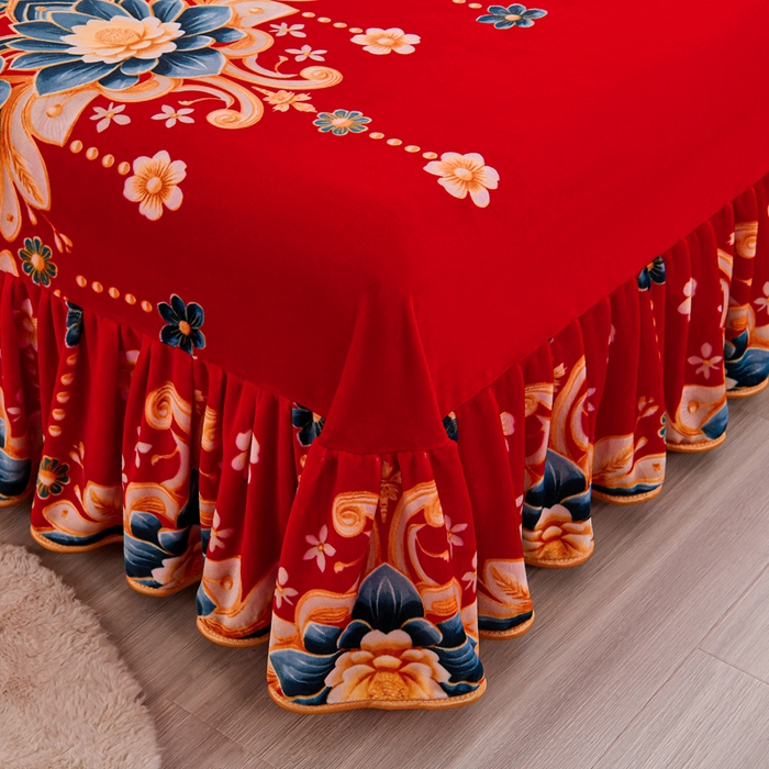 91家纺网 家纺一手货源 找家纺 2025新款230克8.5斤加厚高克重牛奶绒金貂绒法莱绒四件套冬季加绒法兰绒床裙款 锦上添花