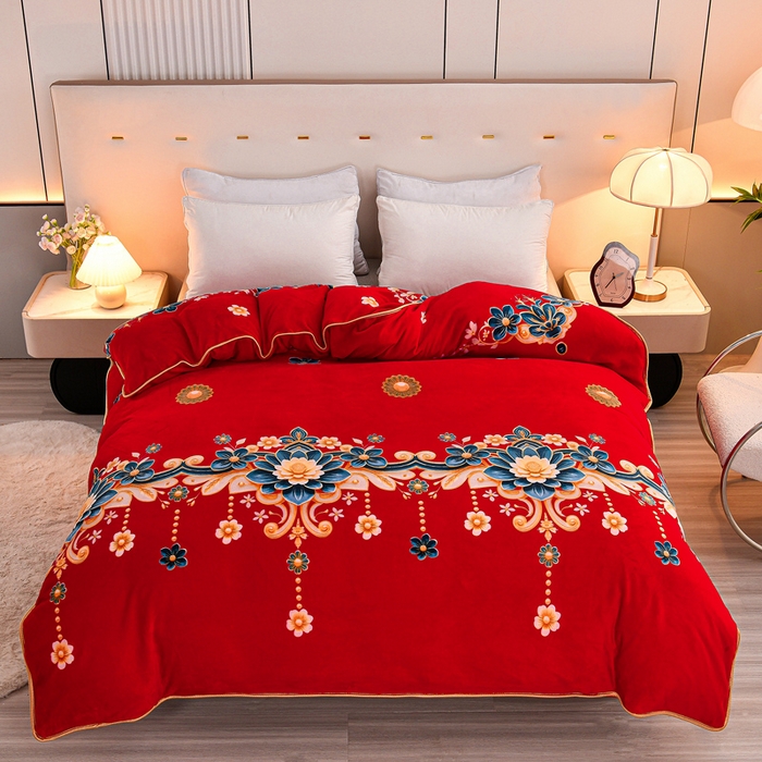 91家纺网 家纺一手货源 找家纺 2025新款230克8.5斤加厚高克重牛奶绒金貂绒法莱绒四件套冬季加绒法兰绒床裙款 锦上添花