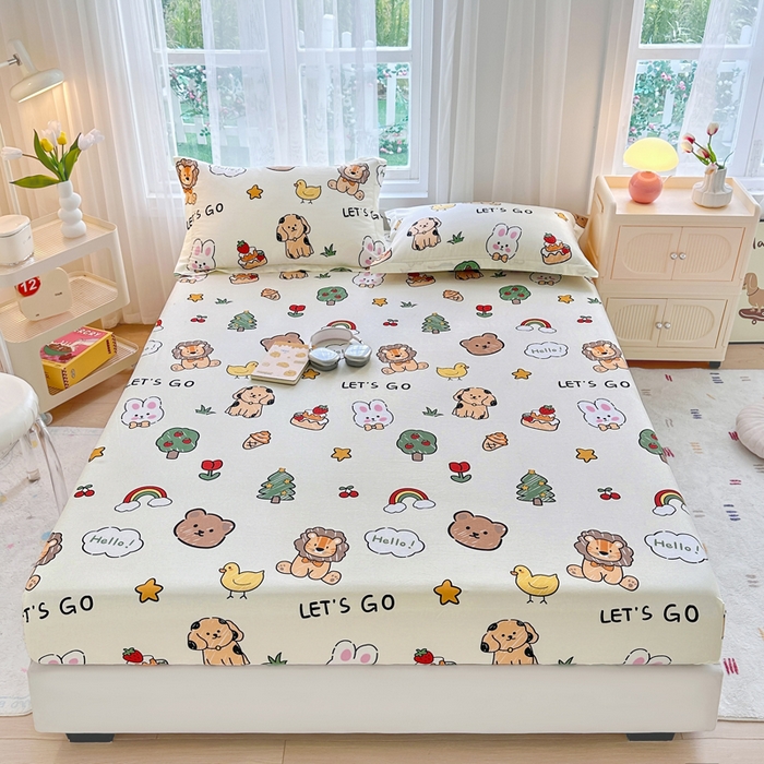 金盛纺 2025新款13372全棉印花单品床笠 动物园