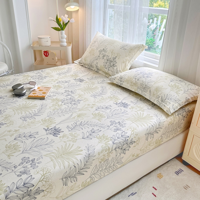 91家纺网 家纺一手货源 找家纺 金盛纺 2025新款13372全棉印花单品床笠 霜叶